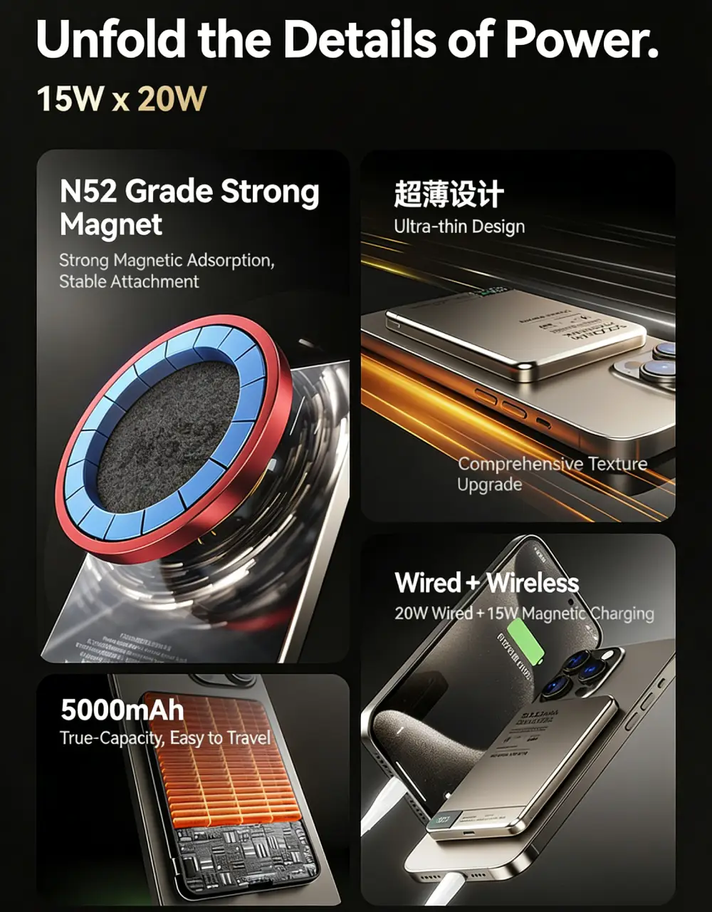 Ultra-Thin Magnetic Wireless Power Bank | 5000mAh | 15W MagSafe & 20W PD Fast Charging - Image 5