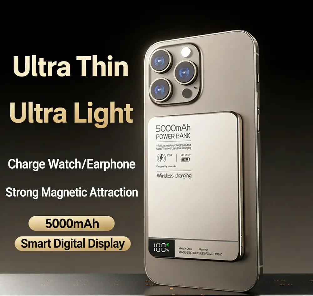 Ultra-Thin Magnetic Wireless Power Bank | 5000mAh | 15W MagSafe & 20W PD Fast Charging - Image 7