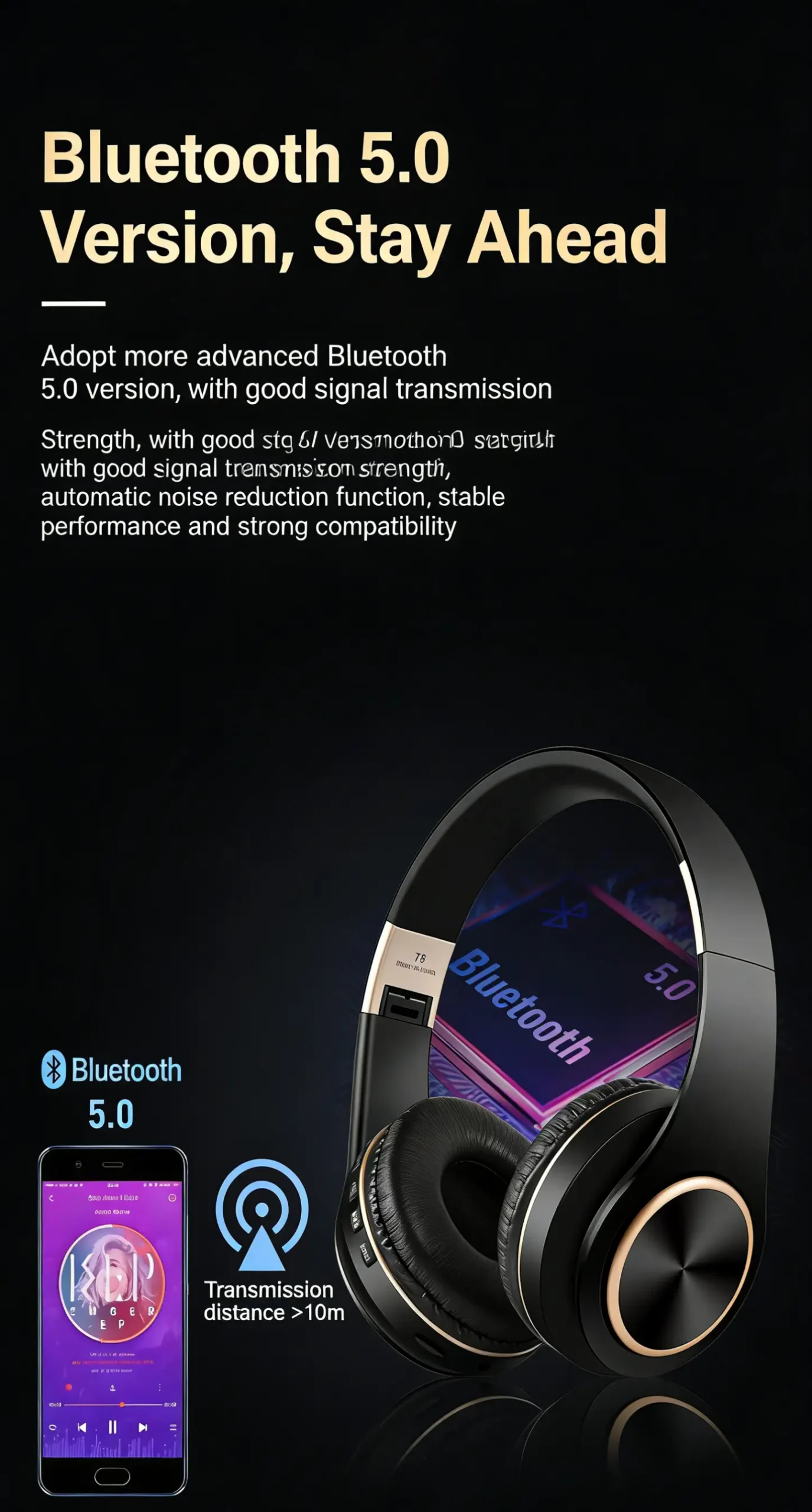 Long Battery Life ANC Noise Cancelling Foldable Soft Over-Ear Bluetooth Headphones - Image 3