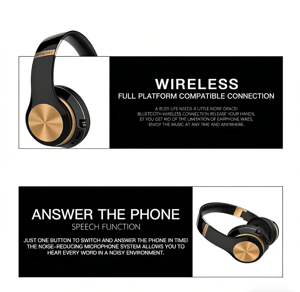 Over-ear Bluetooth Wireless Headphones, Stereo Bass, for Phone Music & Sports Running - Image 5